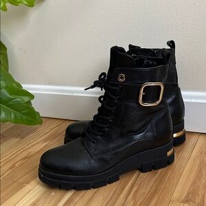 Black Leather Italian Combat Boots